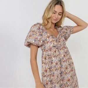 Free the Roses Floral Puff Sleeve Mini Dress